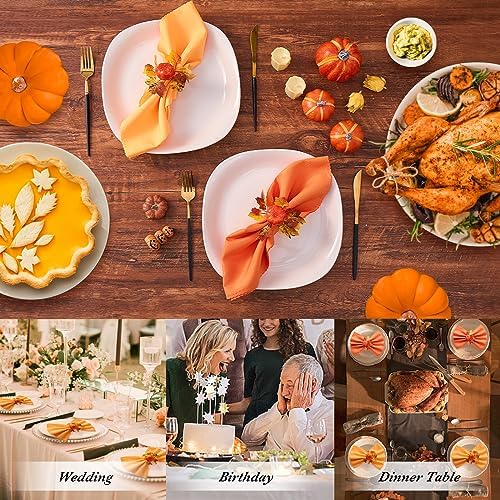 Fall Thanksgiving Decorations Set of 16, Fall Cloth Napkins & Napkin Rings