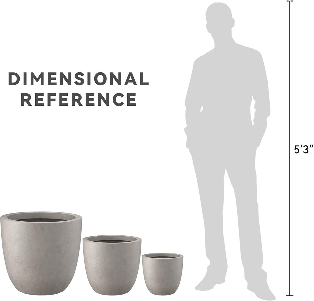 Kante Set of 3 Weathered Concrete Bowl Round Planters for Modern Home | Handcrafted, Premium, Durable, All-Weather