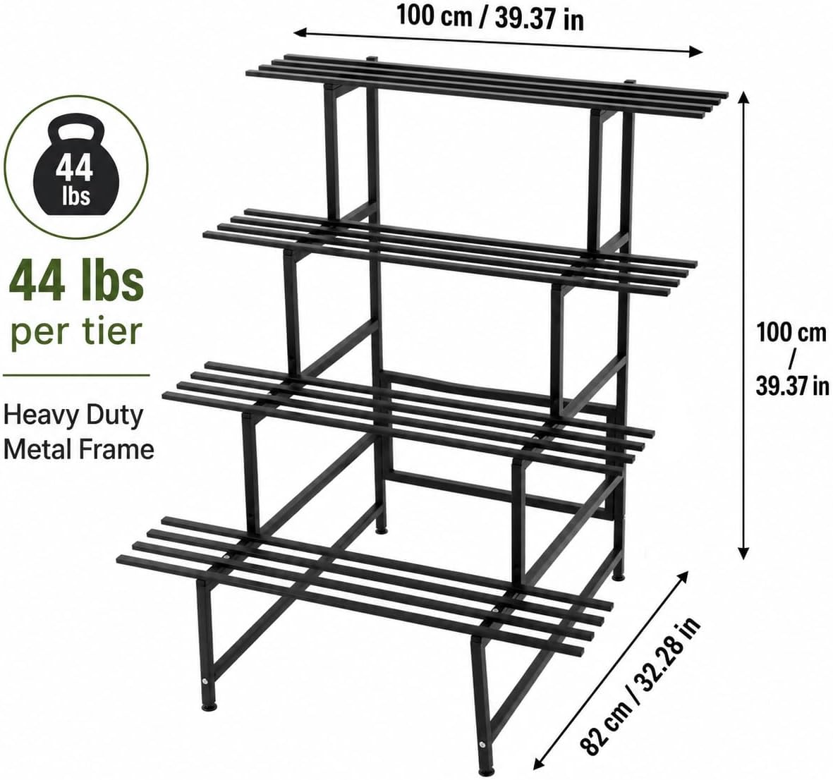 DYRABREST 4 Tier Metal Plant Stand, 39.4 Inch Tall Black Iron Garden Display Shelf for Indoor Outdoor, Heavy Duty