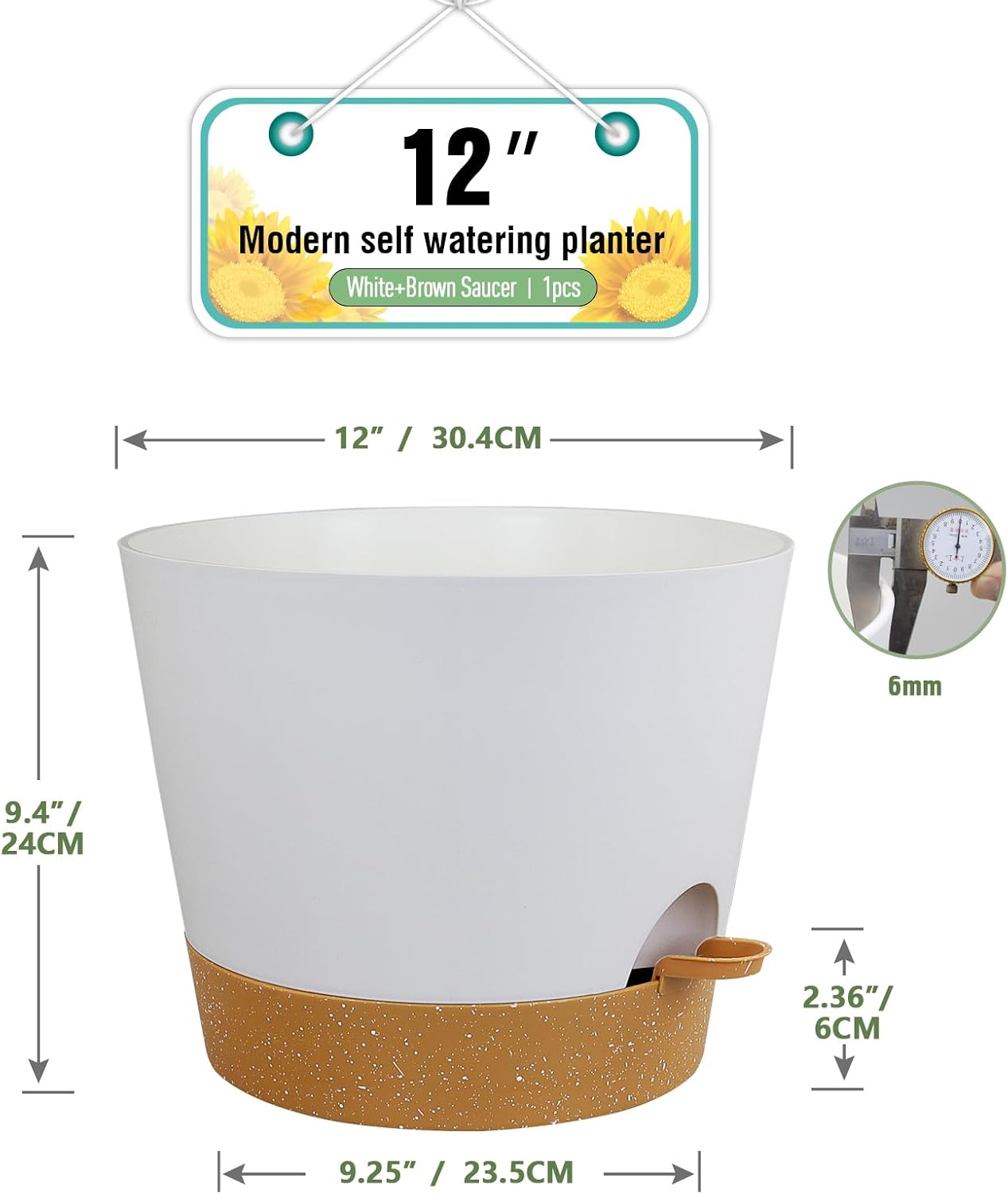 Meowell 12 inch Large Self Watering Pots for Indoor Outdoor Plants, Flower Plant Pots with Drainage Holes for Garden