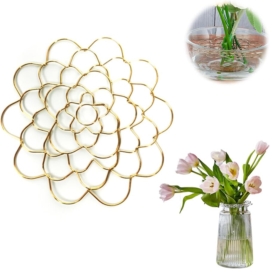 Stainless Steel Floral Grid Organizer, Flower Arrangement Holder, Floral Grid Reuseable Flower Frog Wire Arranger Twist for Vase Floral Stems Bouquets Plant Fixation Sliver (Gold-5in)