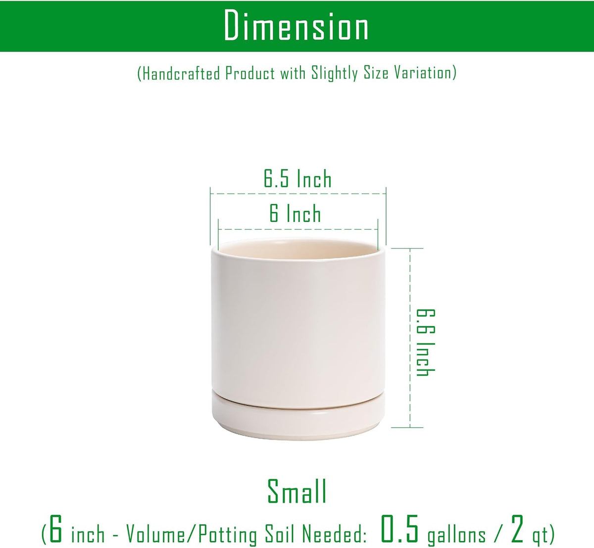 D'vine Dev 6.5 Inch Ceramic Planter Pot, Oatmeal, 94-O-C-8 | Modern Cylinder Design, Drainage Hole & Saucer Included
