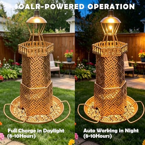 2 Pack Lighthouse Bird Feeder with Decorative Solar Light Garden Decor