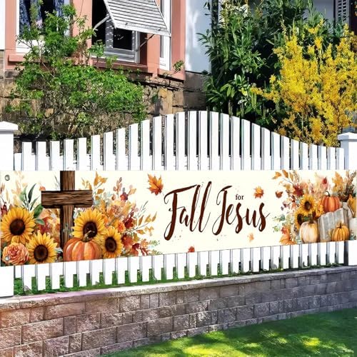 BlissYard Fall for Jesus Banner Christian Fence Decor 118 x 20 Inch