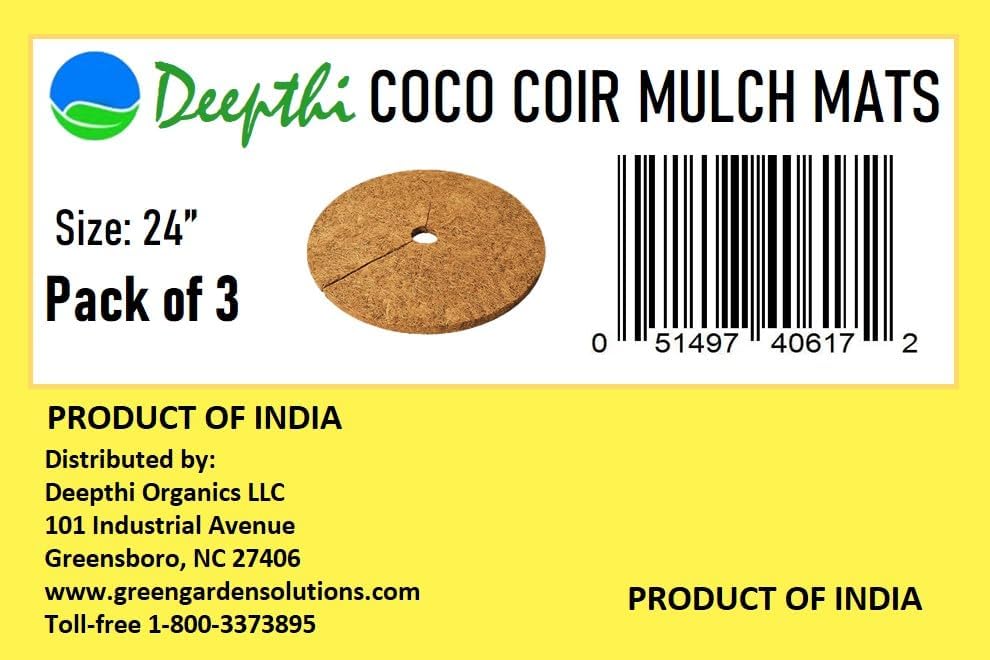 Deepthi 24-Inch Coco Coir Mulch Mats – Pack of 3 Natural Coconut Fiber Discs – Tree Ring Guards, Pot Covers, Sapling