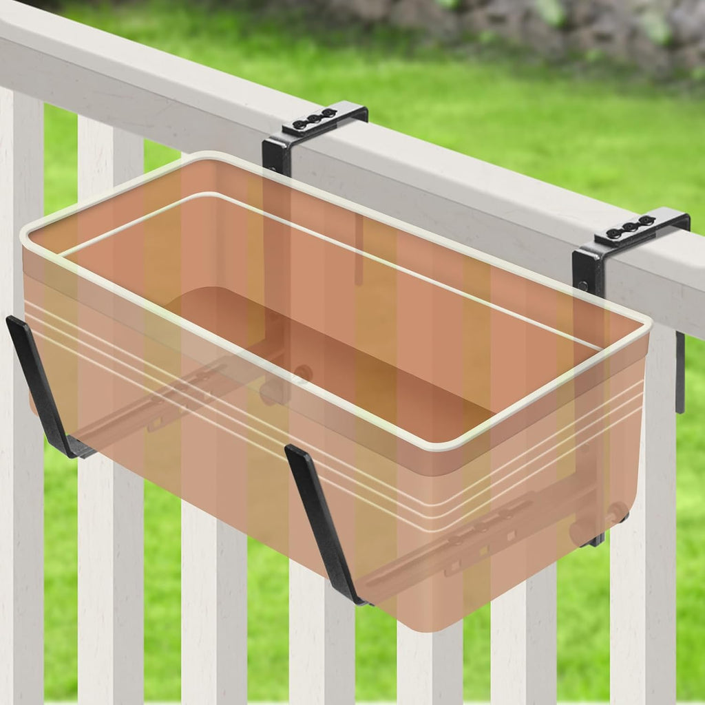2 Pcs Adjustable Railing Planter Boxes Brackets,Heavy Duty Iron Window Box Planters Holder Outdoor for