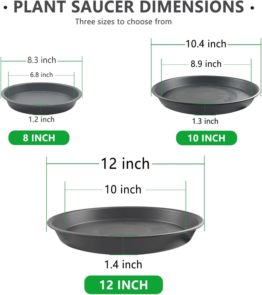 9 Pack Gray Plant Saucer Set, 8 10 12 Inch Heavy Duty PP Plant Saucers | Multi Size Plant Saucers for Small, Medium &