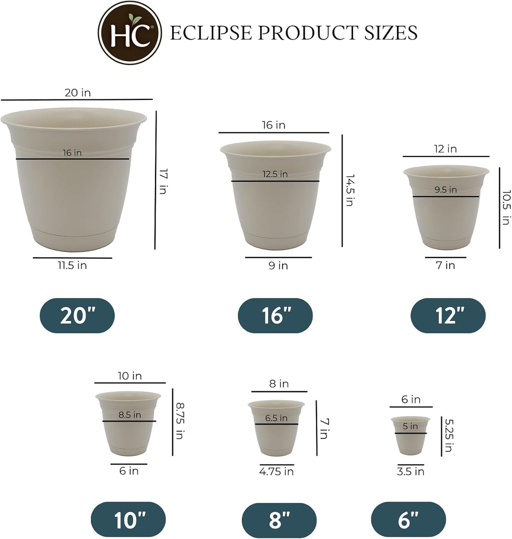 The HC Companies Eclipse Round Planter with Saucer - Outdoor & Indoor Plant Pot with Drainage Holes - Lightweight