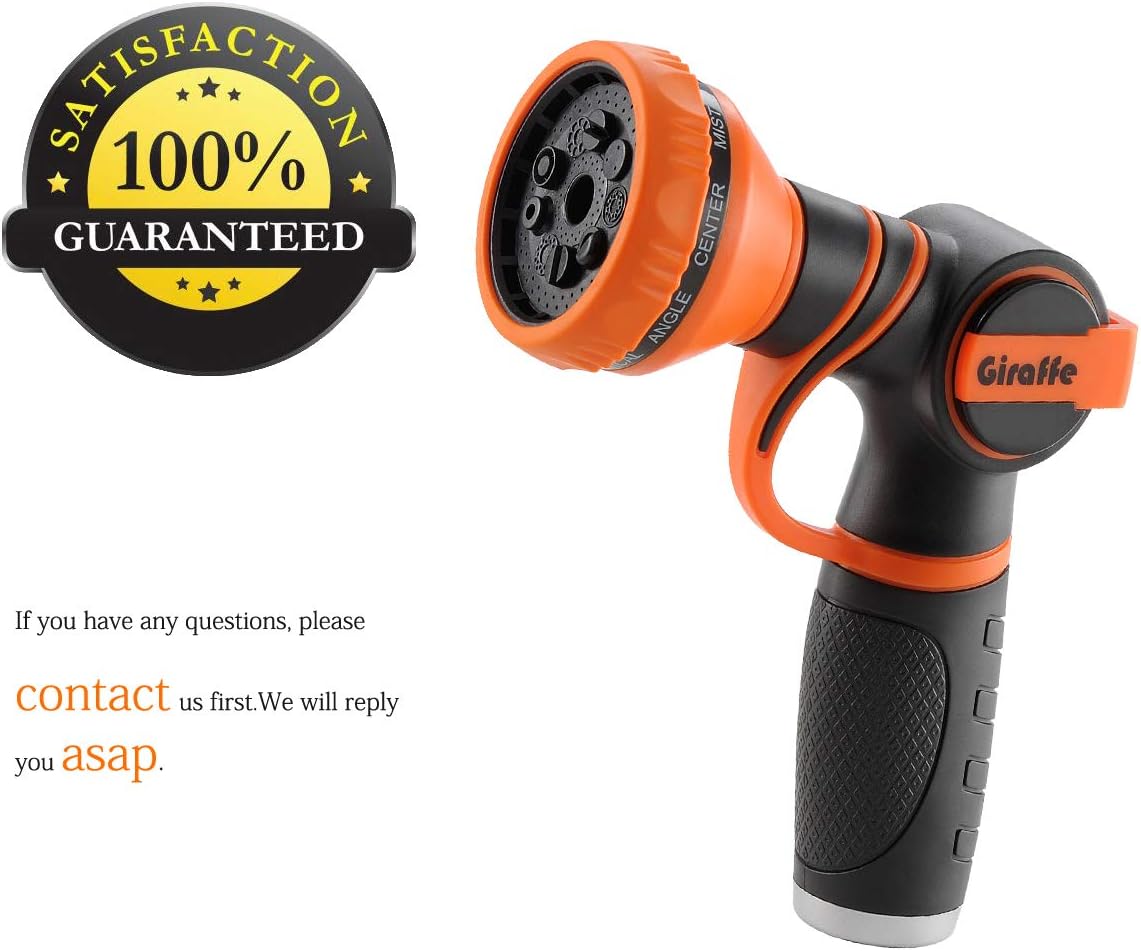 Giraffe Tools 3/4 Inch Garden Hose Nozzle with 9 Spray Patterns | Adjustable Flow Control for Watering, Car Washing