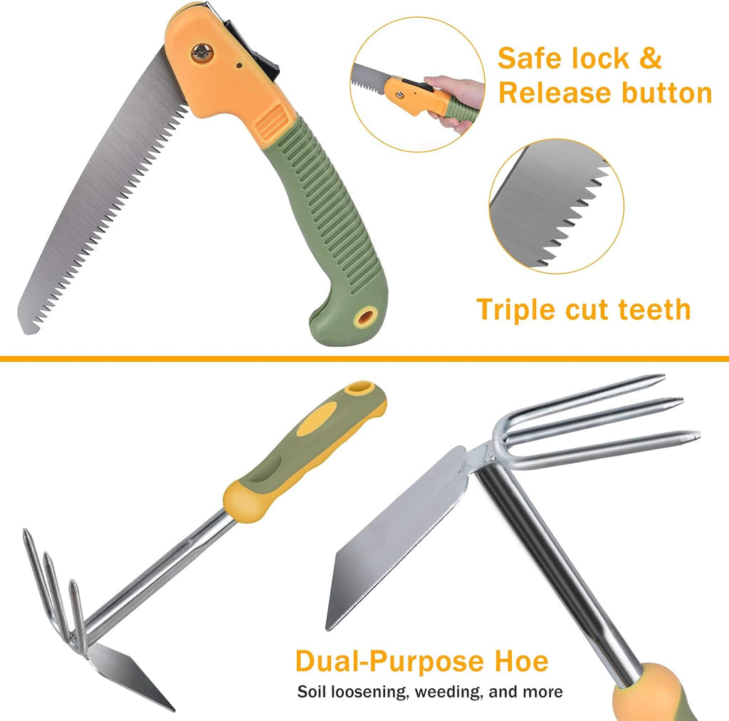 Garden Tool Set, WisaKey 9 Piece Stainless Steel Heavy Duty Gardening Hand Tools Durable Garden Tool Bag Gardening
