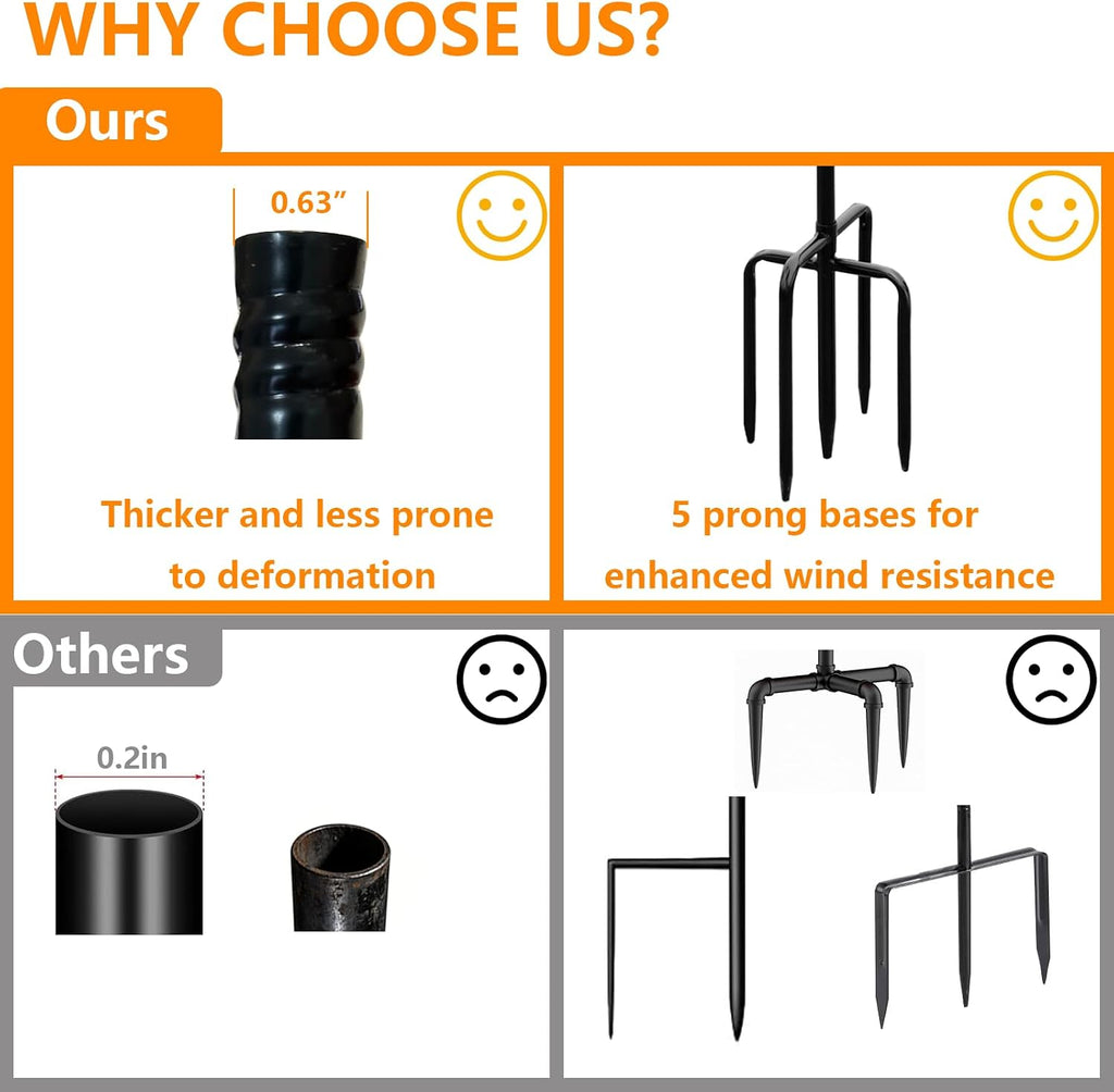 Shepherds Hooks Outdoor 80" Adjustable 2 Pack 5-Prong Base for Bird Feeders | Heavy Duty Double Garden Hooks for