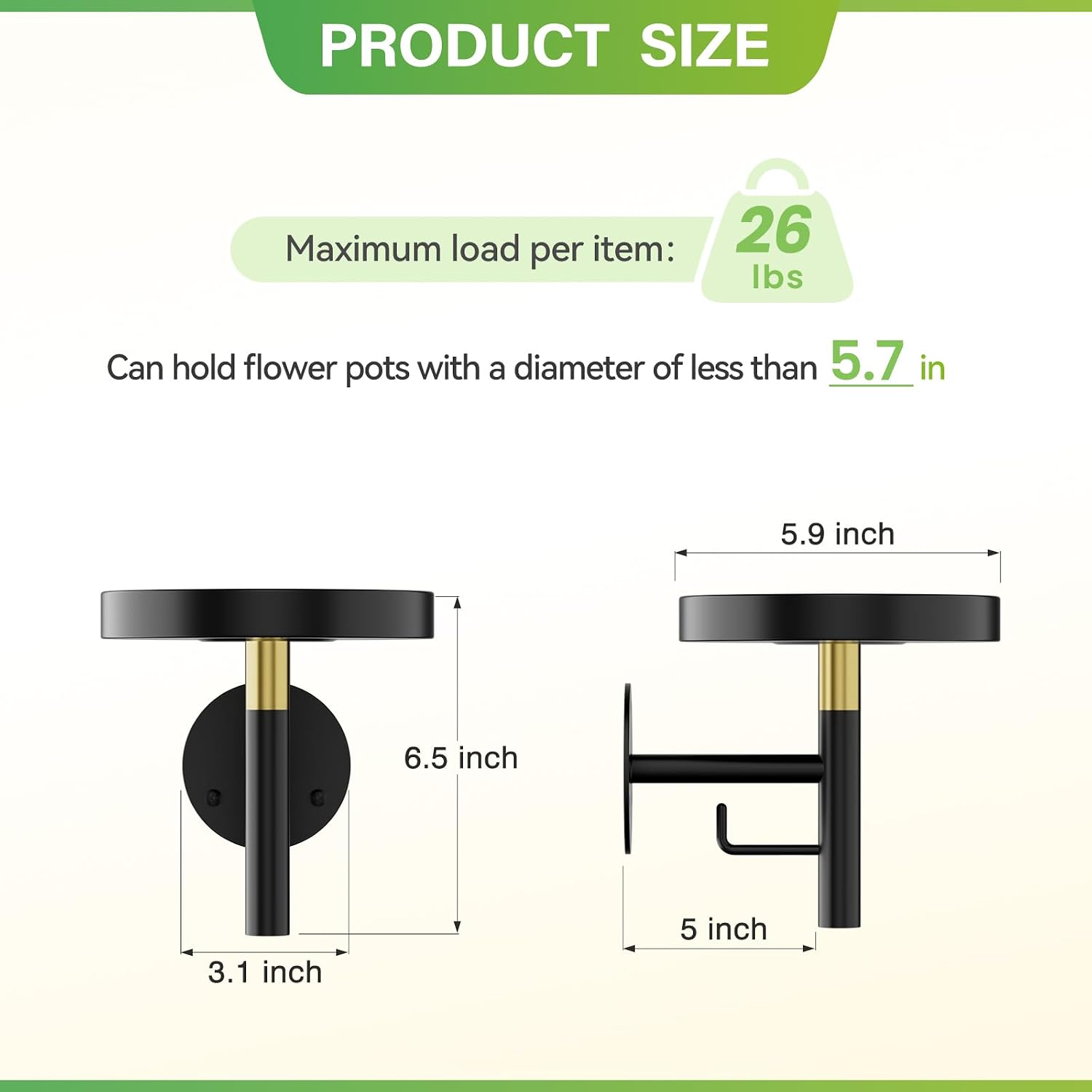 DELLAN Wall Plant Holder, 3 Pack Metal Stand, BlackGold | Hanging Shelves, Indoor Plants, Window Sill Decor, Multi-Room