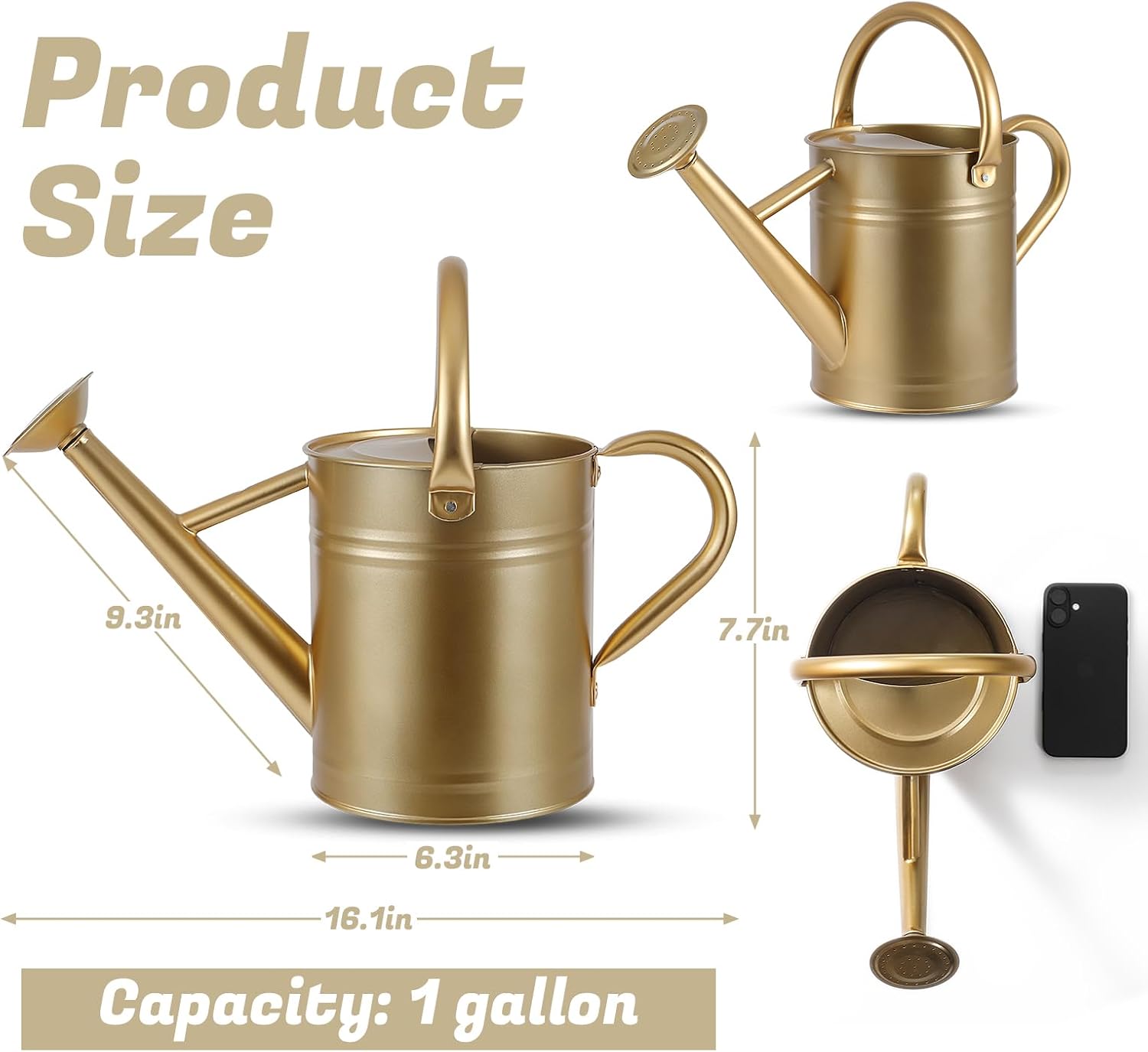 1 Gallon Watering Can for Plants, Watering Cans for Indoor&Outdoor Gardening, Galvanized Steel Watering Pot with