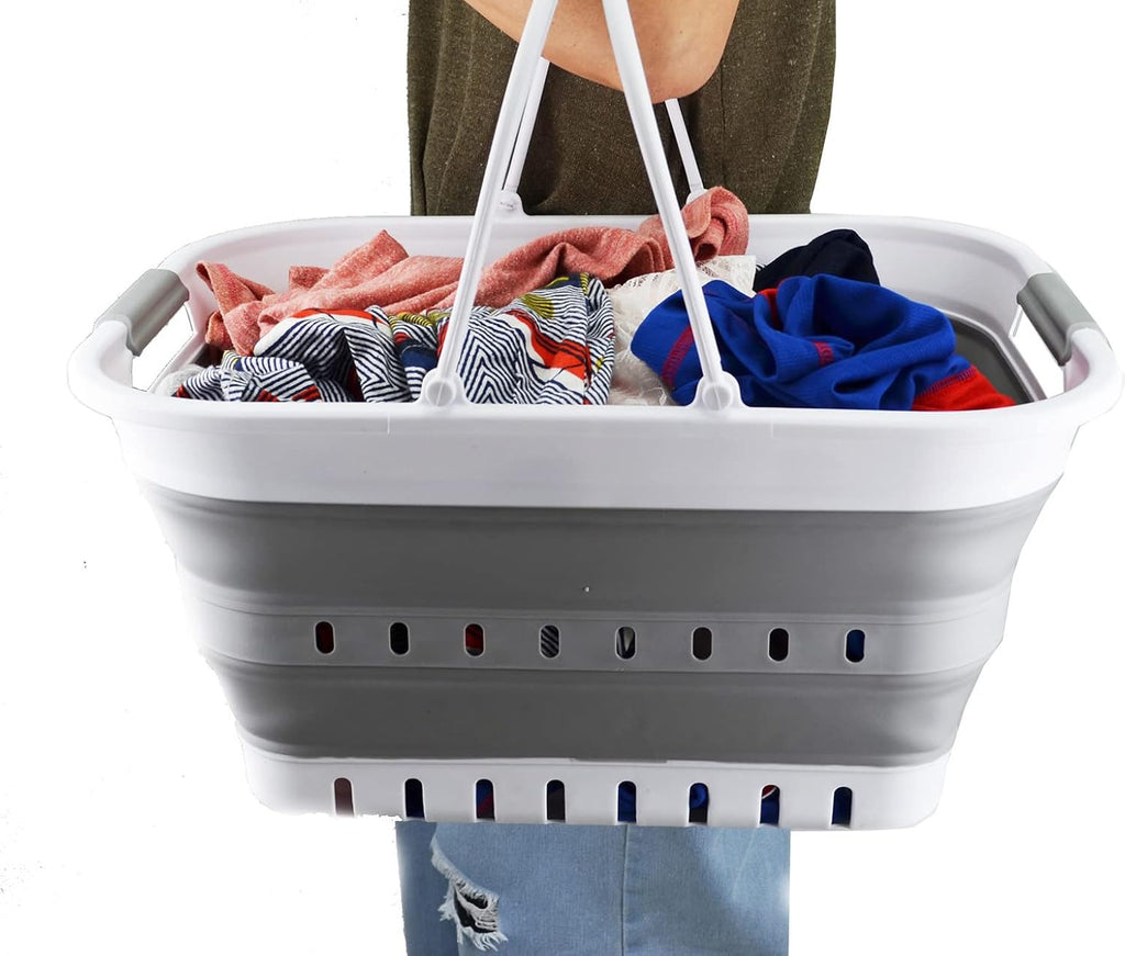 SAMMART 29L (7.6 Gallon) Collapsible Tub with Handle - Portable Outdoor Picnic Basket/Crater - Foldable Shopping Bag