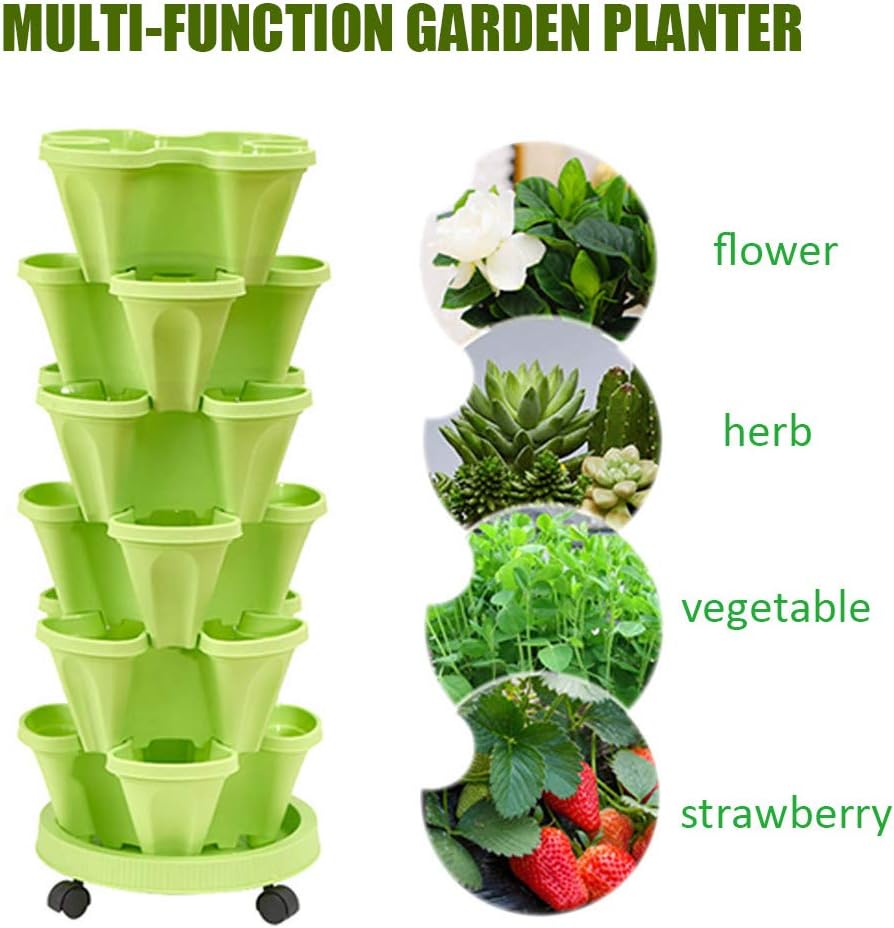 Vertical Planter 5 Tiered,Stackable Planters for Strawberry Herb Flower and Vegetable Stacking Garden Tower Gardening