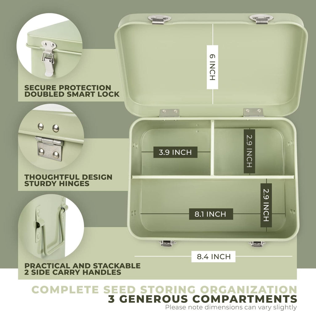 Wildgoose Seed Storage Box - Metal Seed Packet Organizer with Labels | Seed keeper, holder and container for vegetable