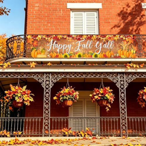 Fall Banner Happy Fall Yard Banner Rustic Pumpkins Sunflowers Outdoor Decor