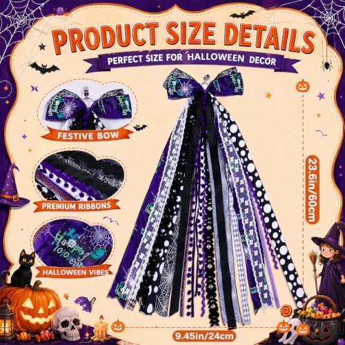 Halloween Bows for Wreaths, Halloween Tree Topper Bow for Front Door Decor