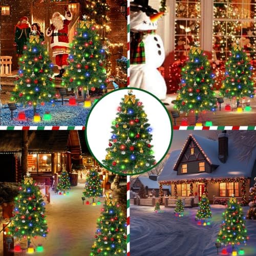 Christmas Tree Solar Lights, Outdoor Decorations, 2 Pack