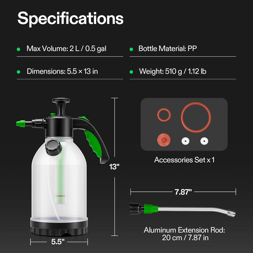 VIVOSUN 70oz Pump Sprayer, Portable Water Spray Bottle | for Spraying Plants, Flowers, Weeds and Cleaning, Hand Pump