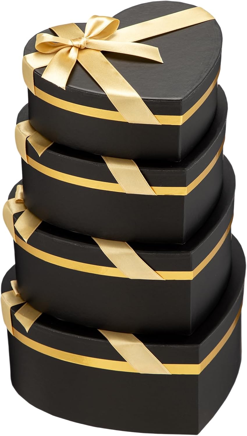 Oairse Black Gift Boxes with Lids for Present Heart Shaped Flower Box for Arrangements Set of 4 Floral Gift Boxes with Ribbons for Bridesmaid, Proposal, Wedding, Birthday, Baby Showers