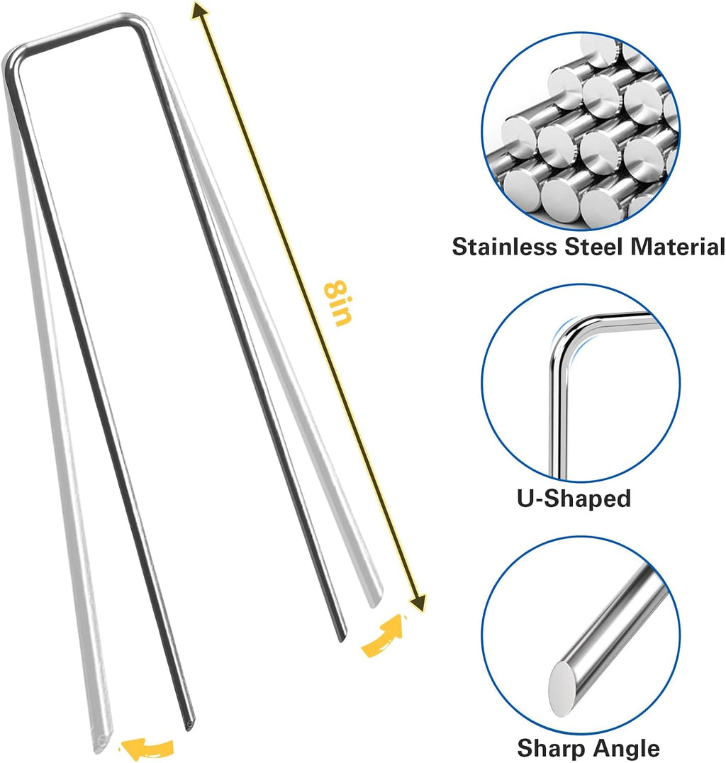 8 Inch Landscape Staples, More Thicker Heavy Duty 8 Gauge Galvanized Landscape Stakes, 125 Packs Garden Staples for
