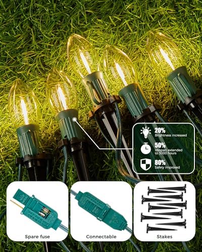 Christmas Pathway Lights Outdoor,51.4 Ft C9 Lights with 40 Warm White Bulbs