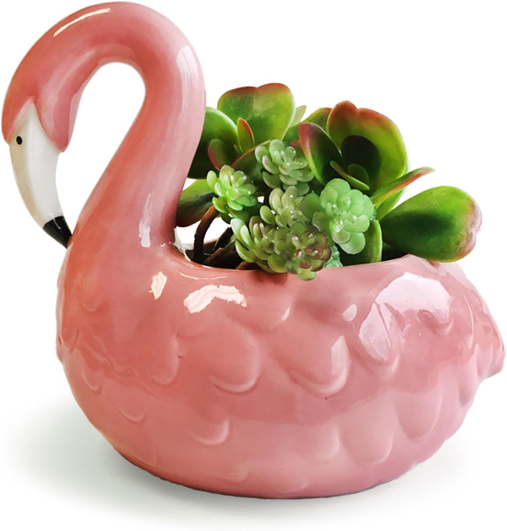 Streamline Imagined Cute Flamingo Planter Pot, Drainage Hole