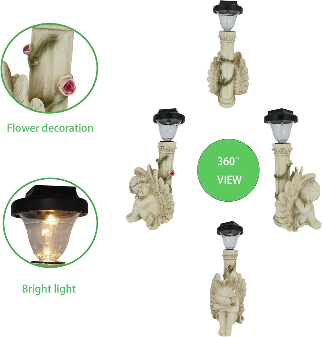 Angel Statue with Solar Light,White 12.9IN | Resin Angel Statue Decor for HOME Patio Lawn Yard Balcony, Resin Angel