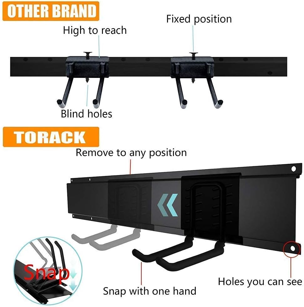TORACK Tool Storage Rack Heavy Duty Garage Wall Mount Garden Tool Organizer | for Ladders, Chairs, Shovels, Brooms