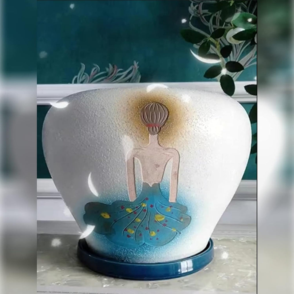 Ceramic Plant Saucer 7 Inch, 2 Pack Round Plant Trays for Indoors/Outdoors, Flower Pot Saucers for Holding Water Drips