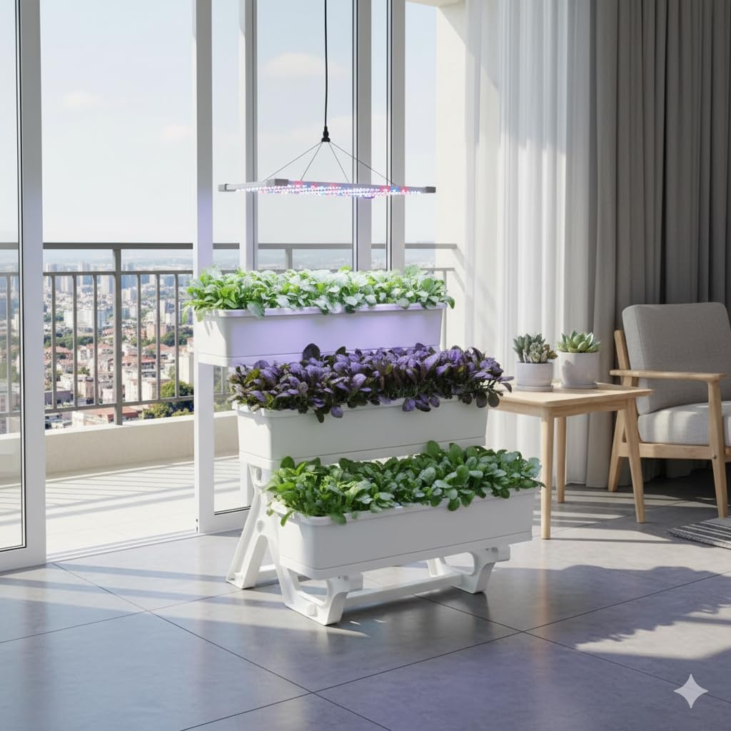 3-Tier Stackable Planter Box, Indoor Outdoor Vertical Garden System, 29 x 28 x 22 inches, White