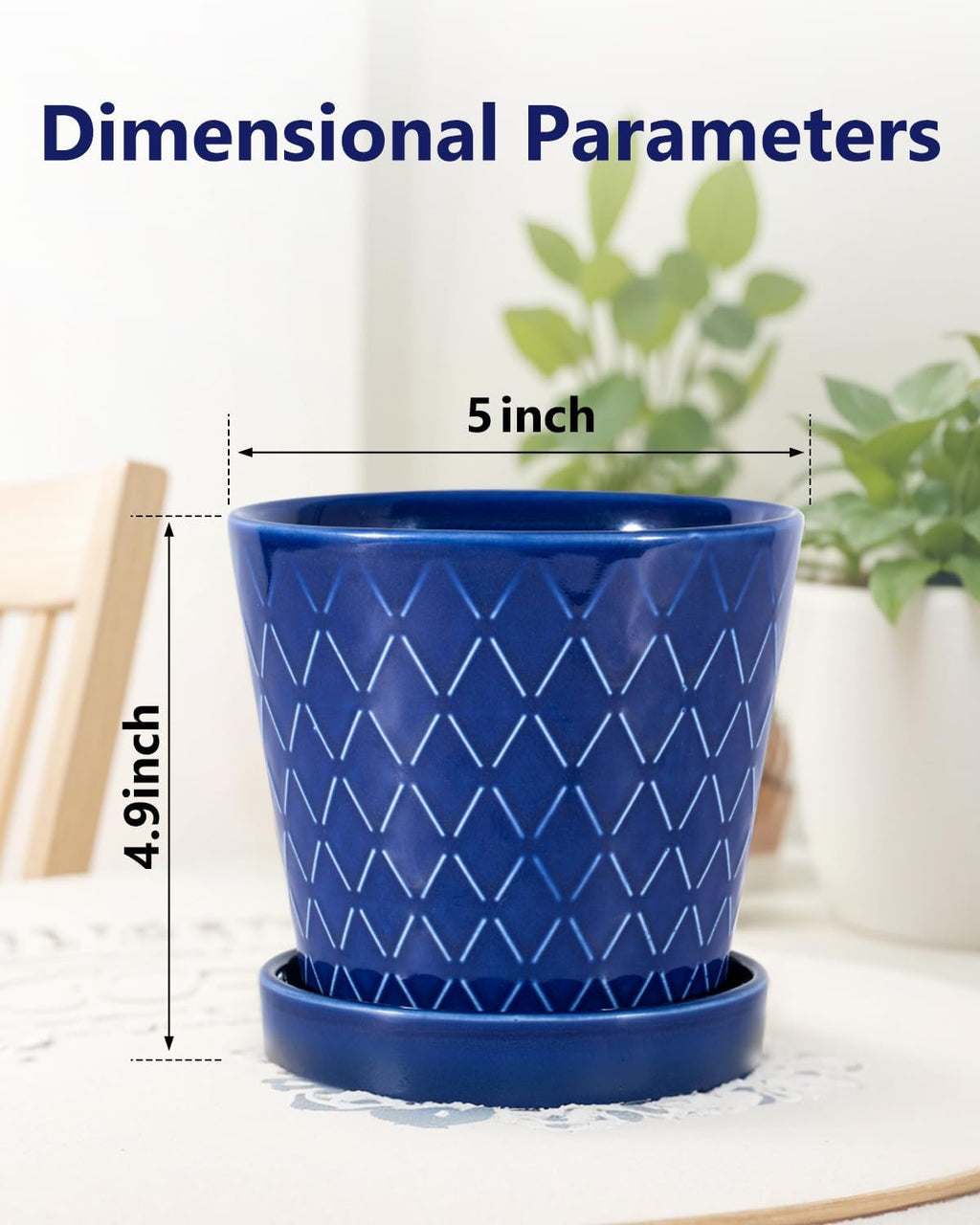 EFISPSS Ceramic Plant Pots, 5Inch Pots for Indoor Plants, Planters with Drainage Holes and Ceramic Tray,Plant Lover