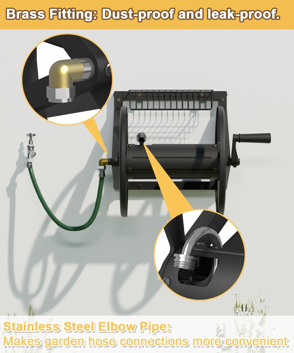 Triangle Wall Mounted Garden Hose Reel, Outdoor Heavy-Duty Water Hoses Holder Winder, Holds 125 Ft of 5/8-Inch Hose