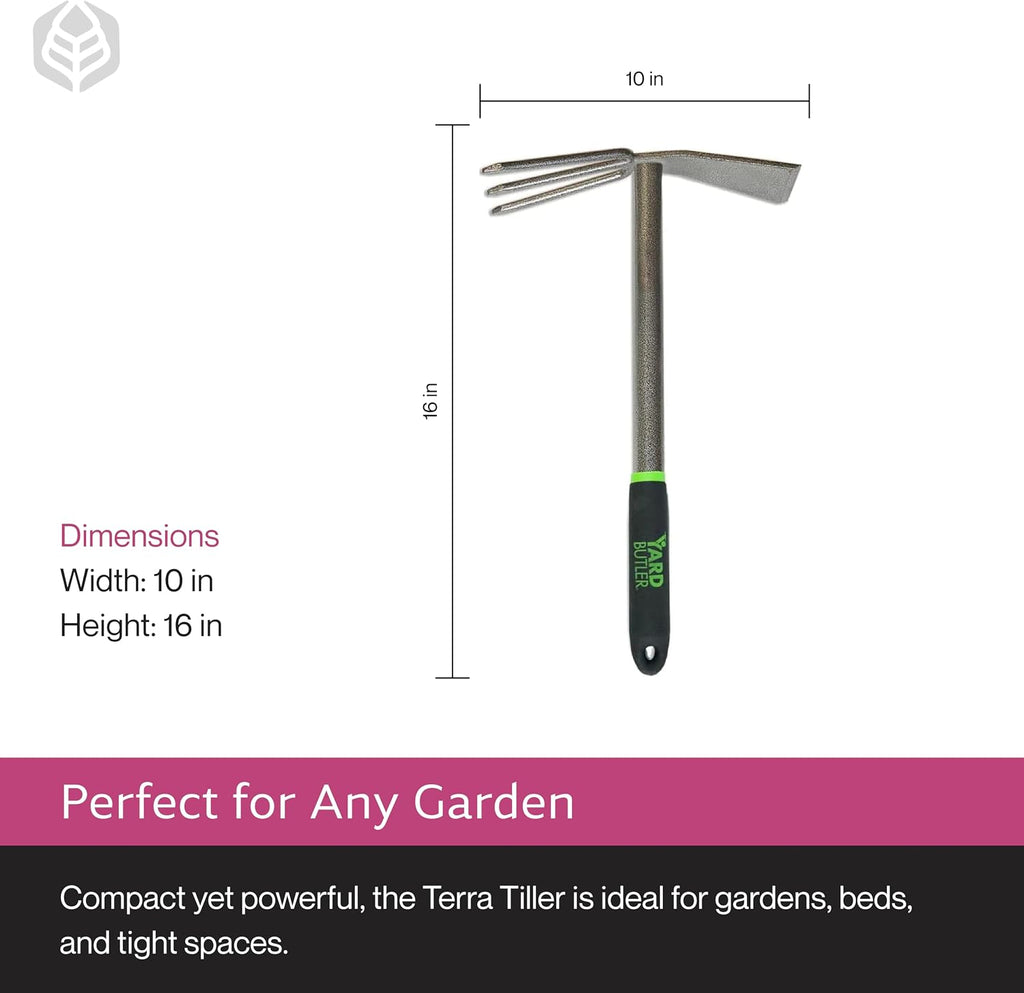 Yard Butler Terra Tiller Hand Cultivator, Rust-Resistant, ITT-4T | Loosens and Aerates Compacted Soil, Gardening Tool