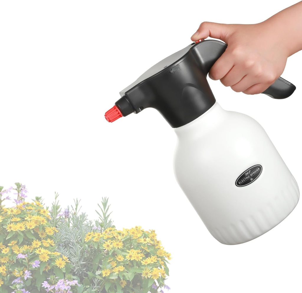 Electric Plant Spray Bottle 0.5 Gallon / 2L White | Adjustable Nozzle, Rechargeable Battery Powered, Garden or Indoor