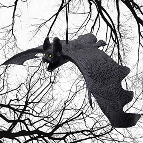 ATDAWN Halloween Hanging Bats, Rubber Bats, Realistic Looking Spooky Bats, Flying Bats Halloween Decoration, 6 Pack