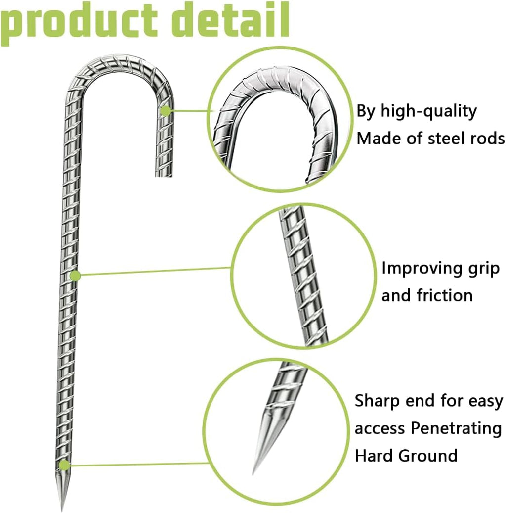 J-Hook-Rebar-Stakes-12 Inch, Ground Stakes Heavy Duty Rebar Stakes for Camping 50pcs Rebar Stakes Rust Proof Coated