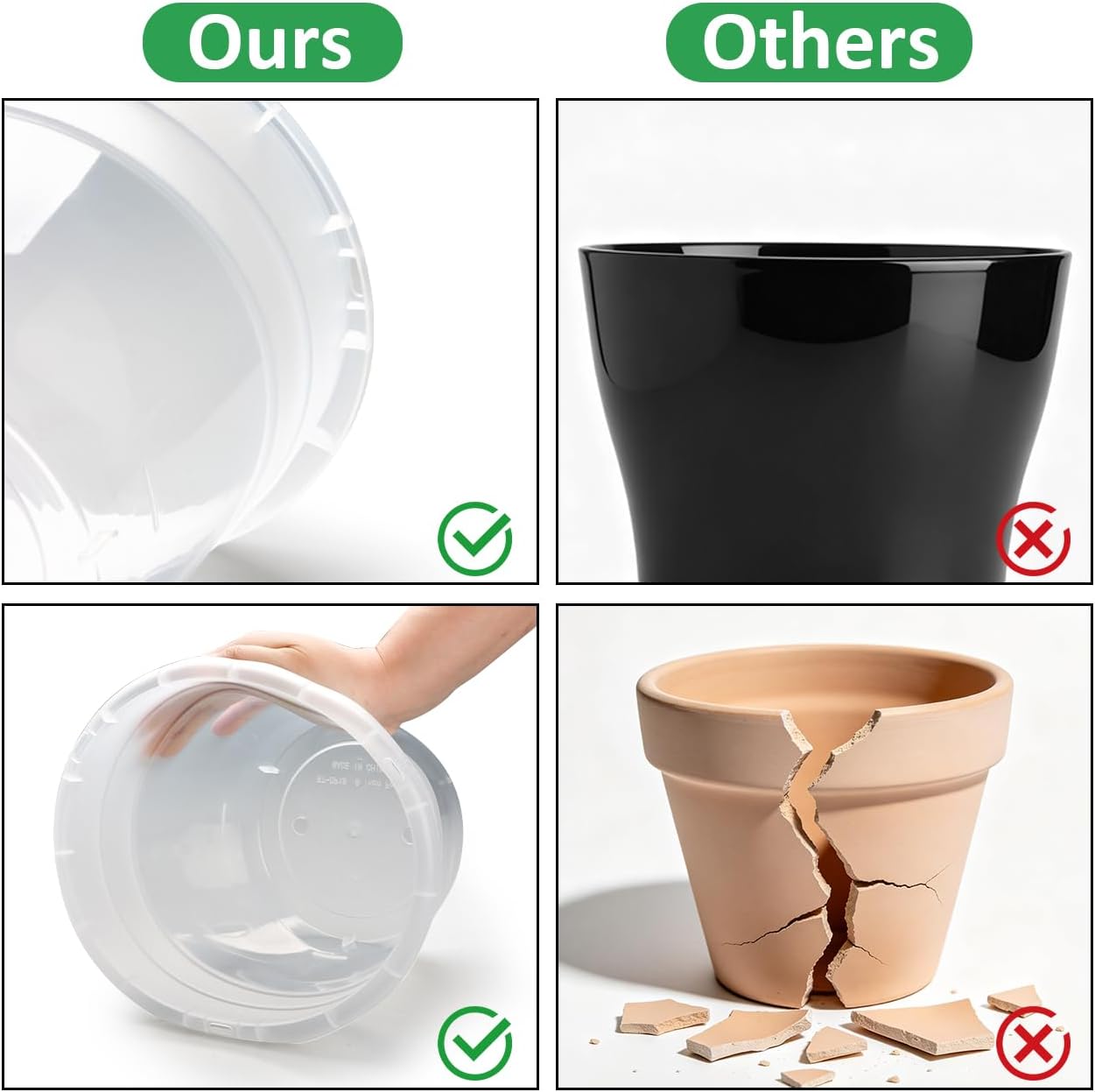 RooTrimmer 8 Inch Clear Nursery Pots with Drainage Holes and Clear Saucers,Transparent Flower Planters for Indoor