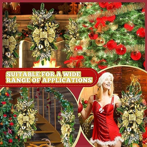 Lyrow 2 Pack 24" Christmas Stairway Swag with Lights, Gold Ribbon