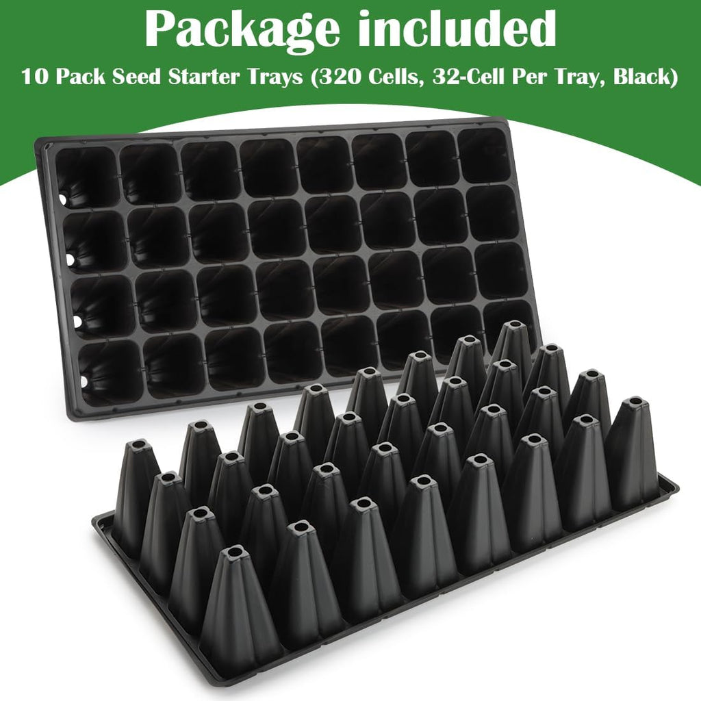 RooTrimmer 10 Pack 32 Cell Seed Starter Trays - Extra Deep 4.33" Plastic Nursery Trays, 20" x 10"，Fits Standard 1020