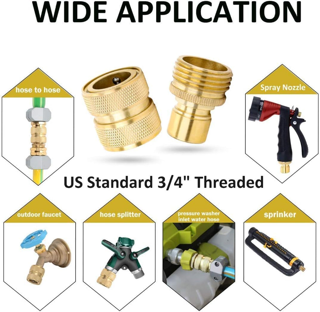 Brass Full Flow Garden Hose Quick Connect Fittings, Full Port Solid Brass Outdoor Water Hose Quick Disconnect Connector