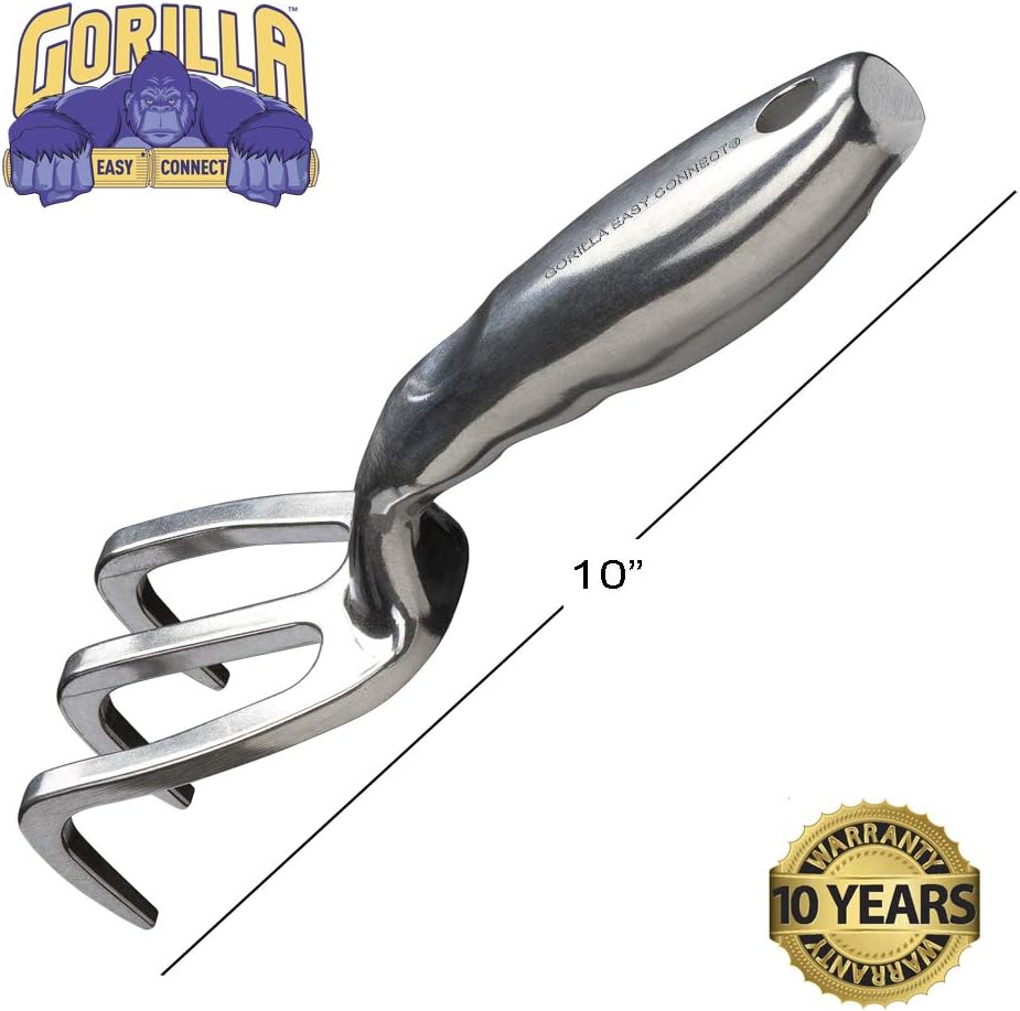 Heavy Duty Garden Tools with Digging Trowel, Transplant Trowel and Cultivator Hand Rake Solid One Piece Cast Aluminum