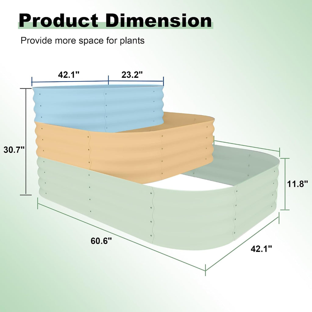 IDEALHOUSE 3-Tier Galvanized Raised Garden Bed 60.6x42.1x30.7 Inch, Exclusive Layered Planting Design for Shallow &