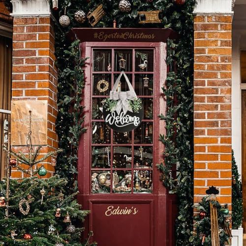 Welcome Sign for Front Door 12 in Wreath Decorations for All Seasons Black