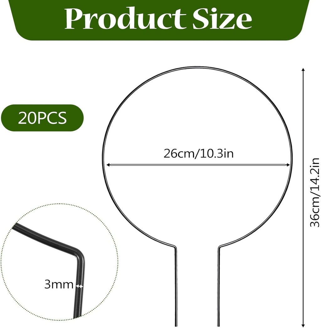 20 Pack 14.2x10.2 Inch Round Hoya Trellis Plant Trellis for Indoor Potted Plants Black Iron Small Plant Support for