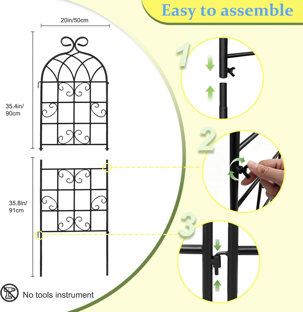 Lorenzo 2 Pcs 70 x 20 Inch Rustic Iron Garden Trellis for Climbing Plants Outdoor, Black Metal Arch Decoration Plant