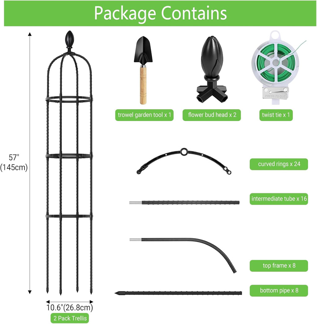 2 Pack 5Ft Tall Garden Obelisk Trellis for Climbing Plants Outdoor | Plant Trellis Garden Tower Trellis for Potted