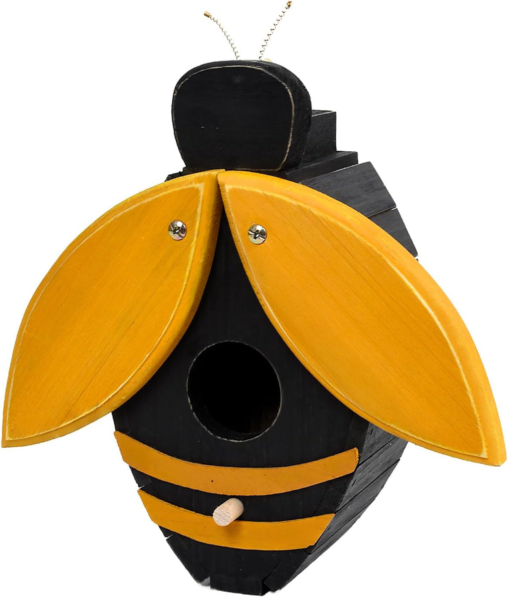 Bee Shaped Wooden Birdhouse - Handmade Bird Houses for Outside - Cute Bee Design for Garden Decoration
