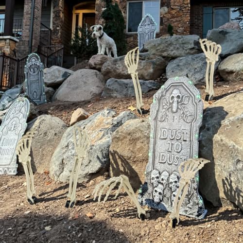 Halloween Realistic Skeleton Stakes Zombie Ghost Arm Stake Severed Plastic Skeleton Hands Yard Signs for Lawn Stakes Garden Halloween Props Decoration (2 Pcs White&Black)